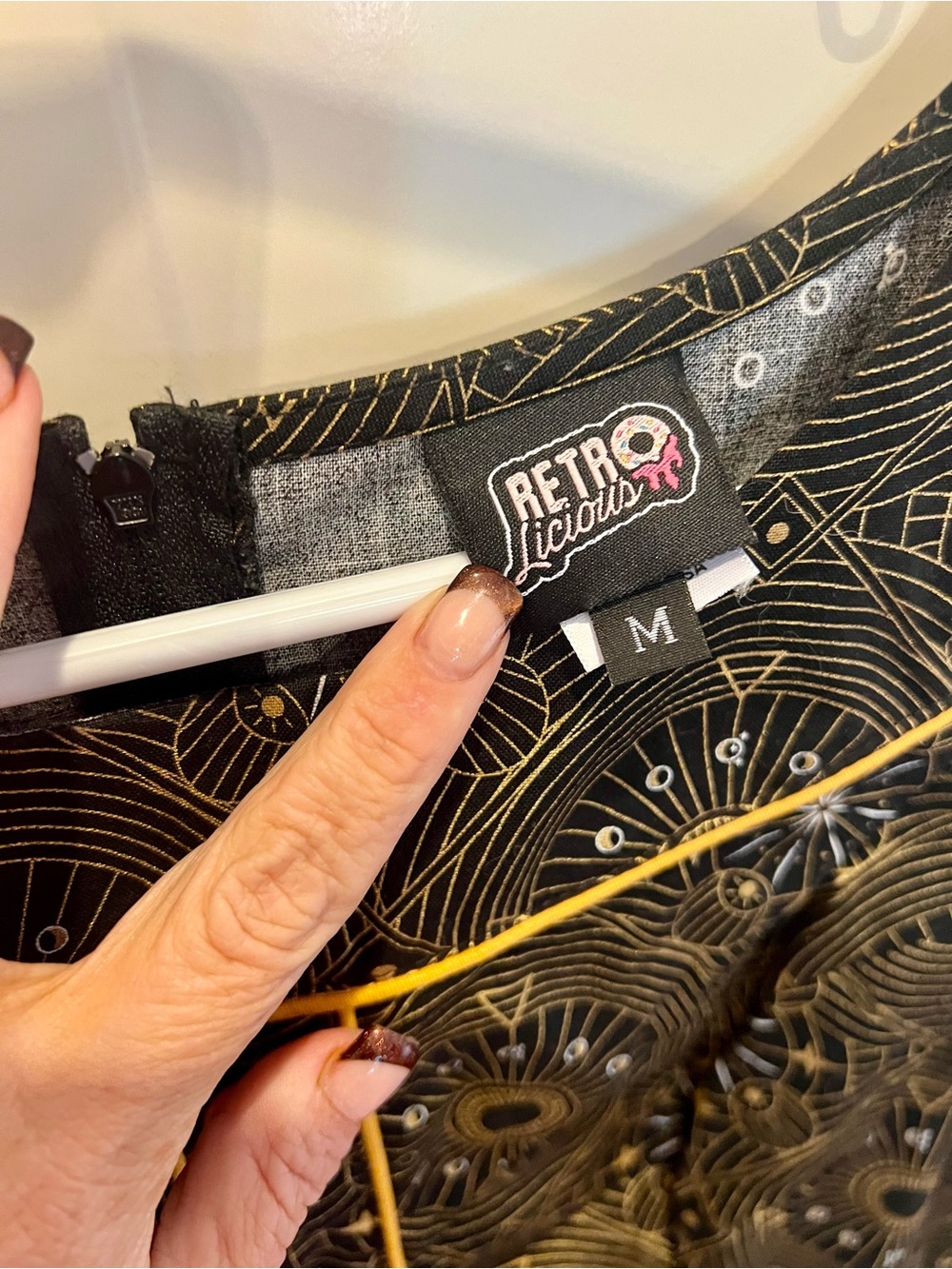 Retrolicious Black and Gold Art Deco Print Dress